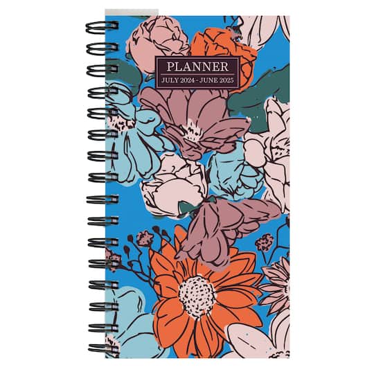 TF Publishing 2024-2025 Small True Blue Flowers Spiral Weekly Monthly Planner
